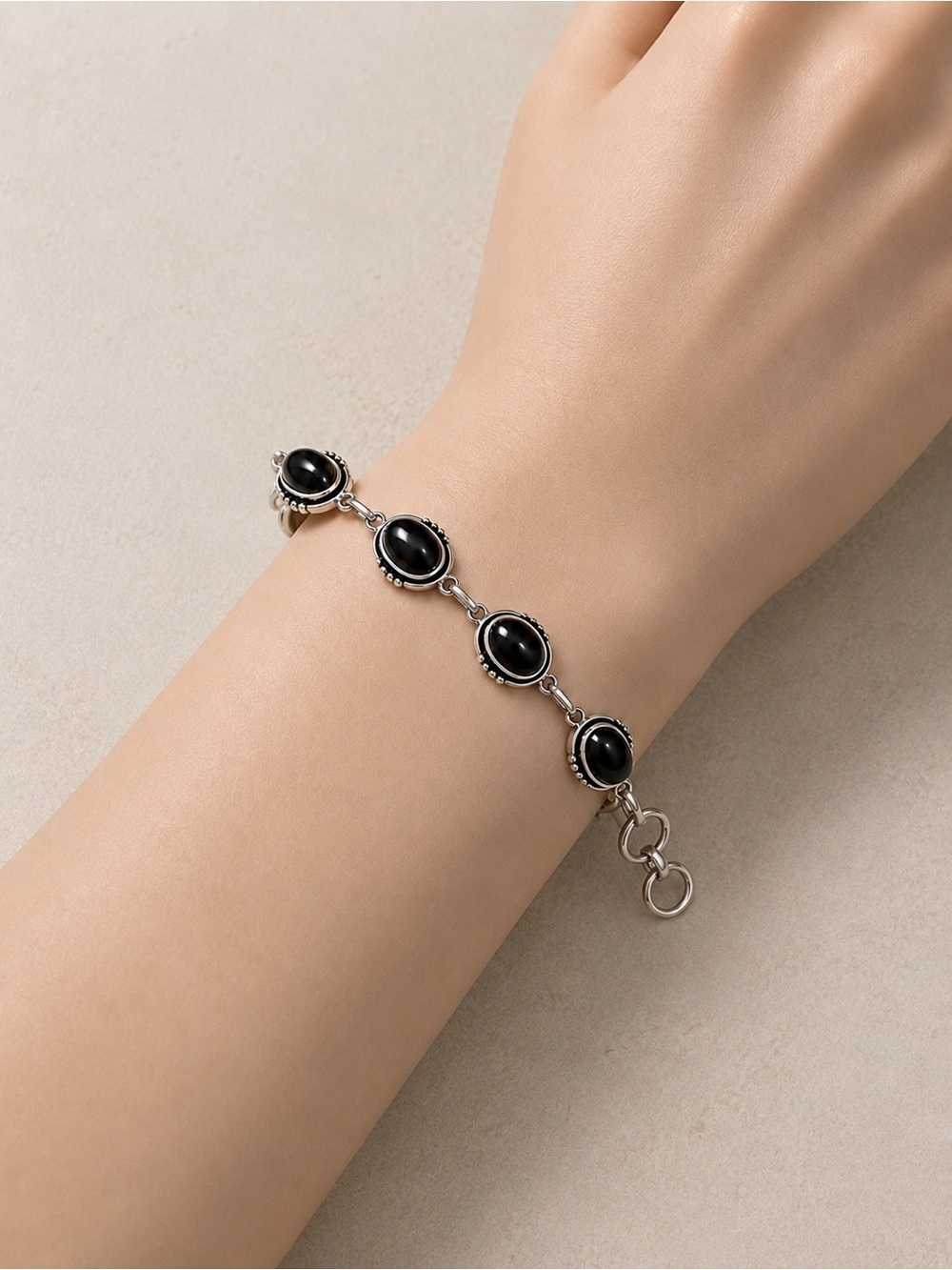 New Onyx & Sterling Silver Handcrafted Bracelet – New .925 Western Bohemian